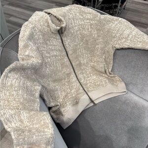 Textured Beige Zip-Up Jacket